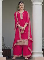 Georgette Hot Pink Wedding Wear Embroidery Work Plazzo Suit